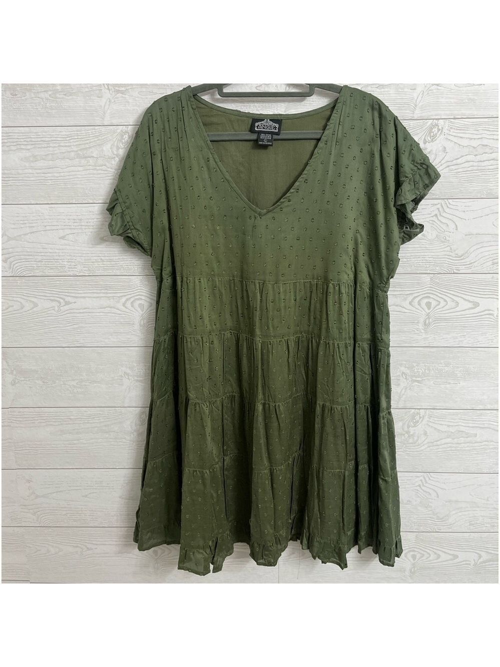 Angie Women’s Dark Green 4 Tier Mini Rayon Dress. Size L